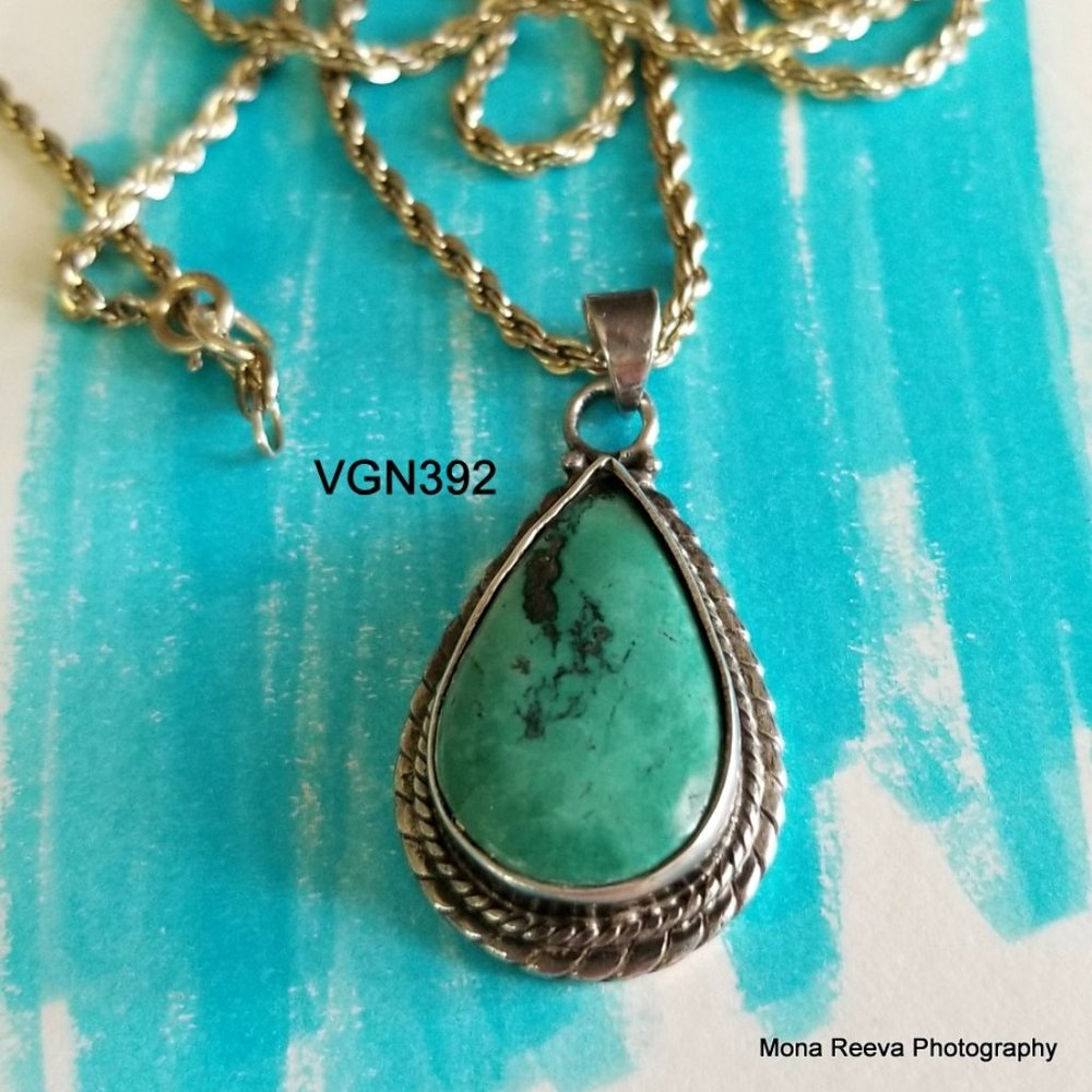 Vintage Turquoise and Sterling Silver Pendant - Picture 4 of 5